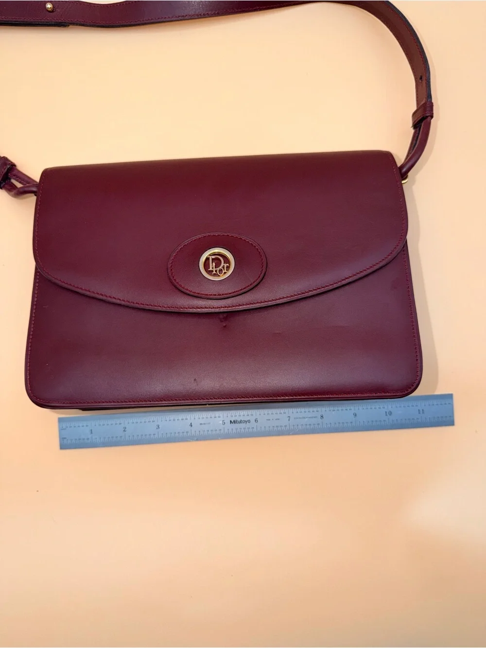 Vintage Christian Dior Burgundy Leather Medallion Flap Shoulder Bag France 🇫🇷